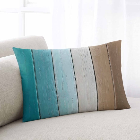 Aqua Brown Ombre Queen Size Pillow Cover, Pillowcase Protectors with Zipper, Breathable Decorative Throw Pillow Case Cover, Vintage Country Wooden Pillow Shams for Couch Sofa 20x30Inch