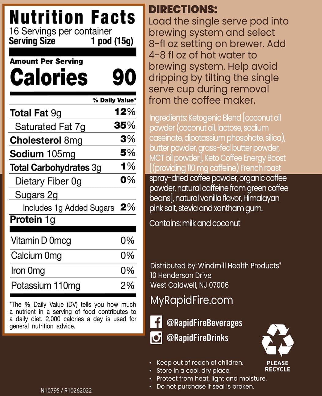 Rapid Fire Ketogenic Coffee Pods, French Vanilla Flavor, 8.48 oz., 16 pods