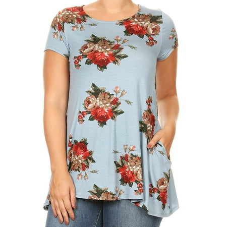 2019 floral print plus size asymmetrical t shirt