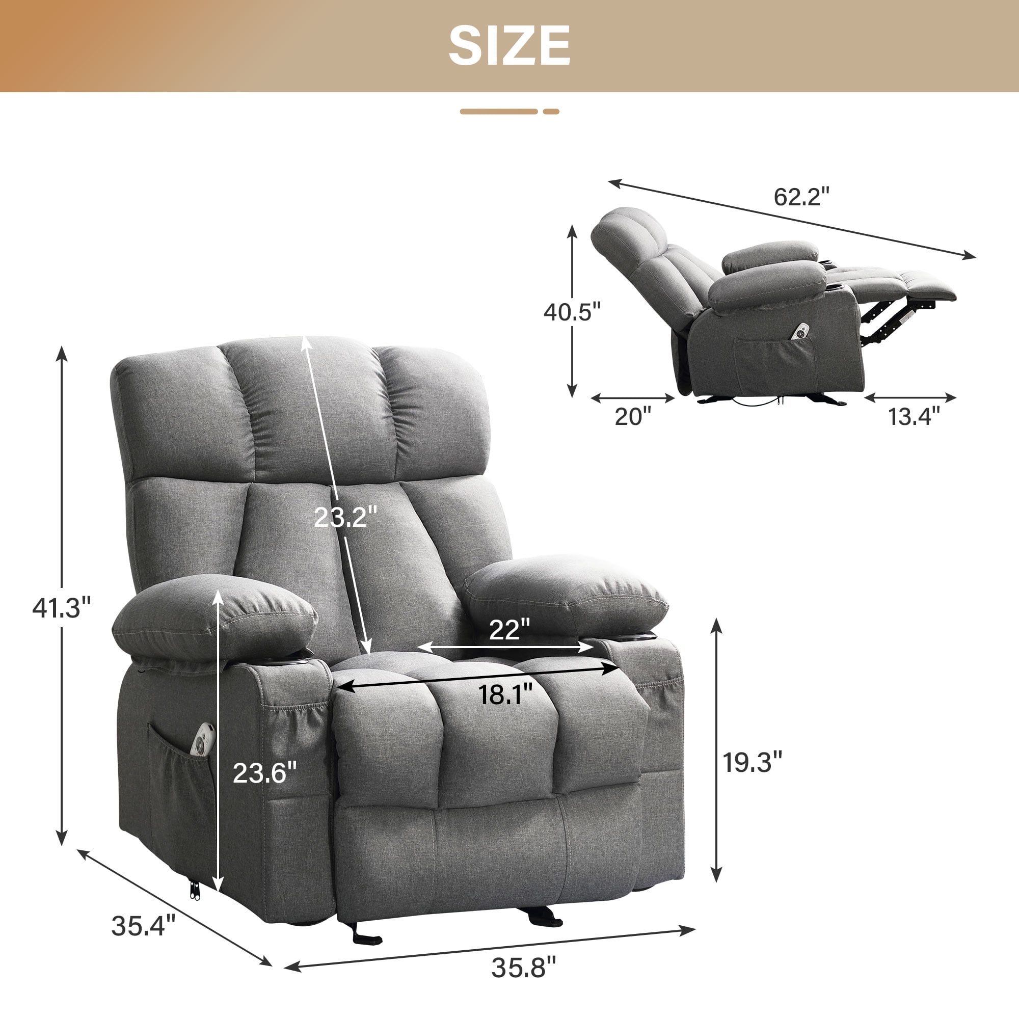 JONPONY Manual Recliner Chair with Heat Therapy and Massage Function, Heavy Duty Reclining Mechanism(图3) JONPONY Manual Recliner Chair with Heat Therapy and Massage Function, Heavy Duty Reclining Mechanism(图3)