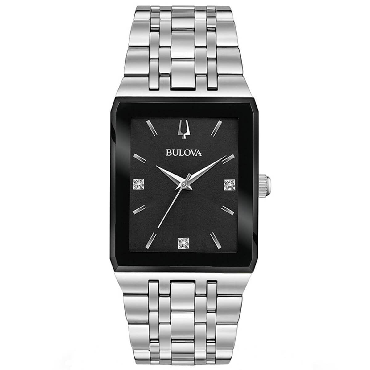 Bulova 96D145 Men's Futuro Black Dial Silver Steel Diamond Watch ...