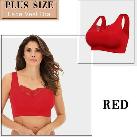 BYHONG Women Bra Lingerie Seamless Plus Size Elastic Comfort Lace Vest Bra (M-7XL) Bars for Women Red One Size