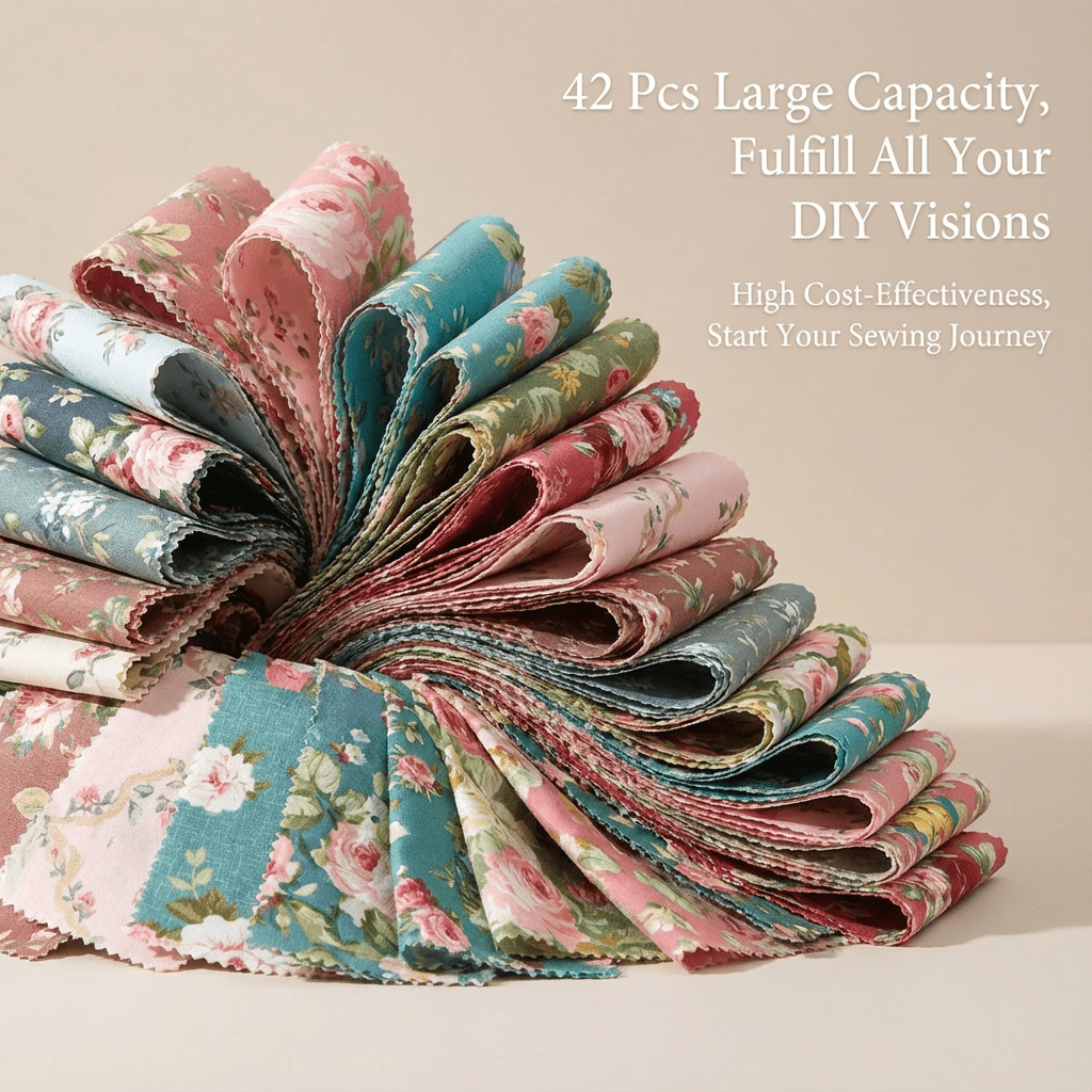 iMzoon 42 Pcs Jelly Roll Fabric Strips for Quilting Fabric, Sewing Supplies & DIY Crafts-2.6 Inch Precut Cotton Fabric Bundles with Wavy Edges, Perfect for Quilt Projects, Floral Rose Patchwork
