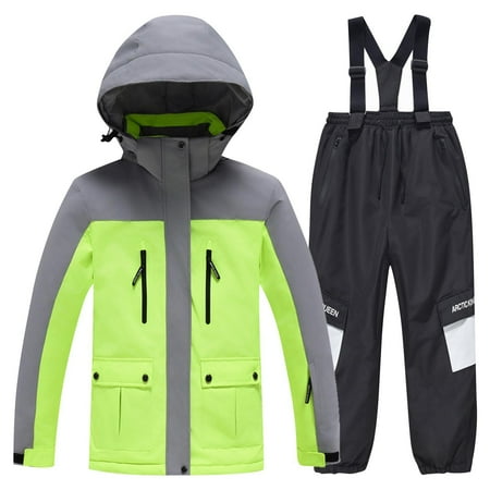 Boys Girls Snowsuit Sets Waterproof Ski Jacket and Pants Insulated Snowsuit Snowboarding Coat for Kids Winter Outdoor (3XL Green)