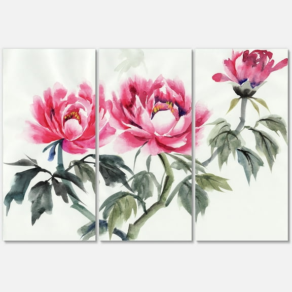 Designart ' Ancient Purple Peonies Branch ' Traditional Canvas Wall Art Print