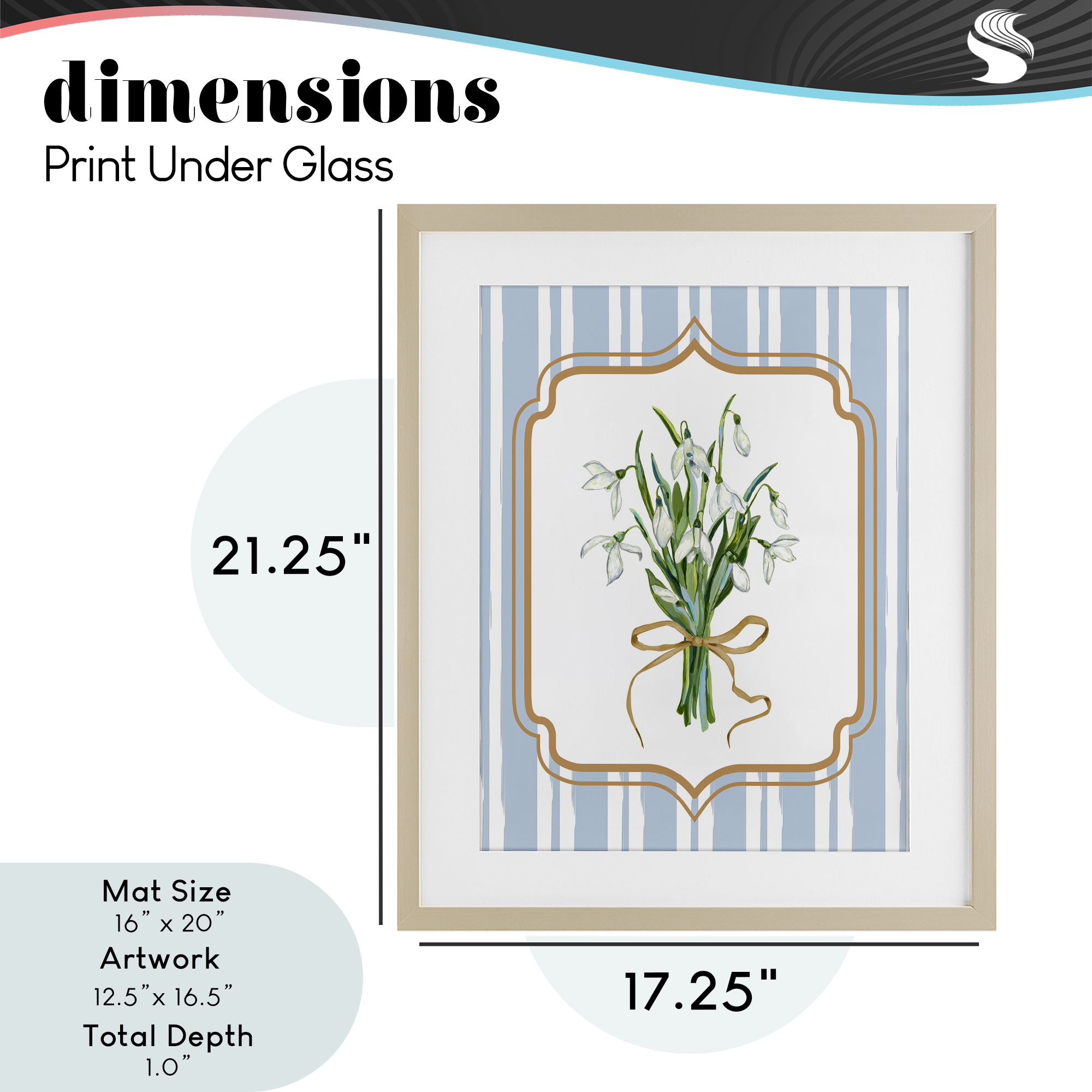 White Flower Bundle on Stripes Birch Framed Print Under Glass, design by Adonna Ebrahimi