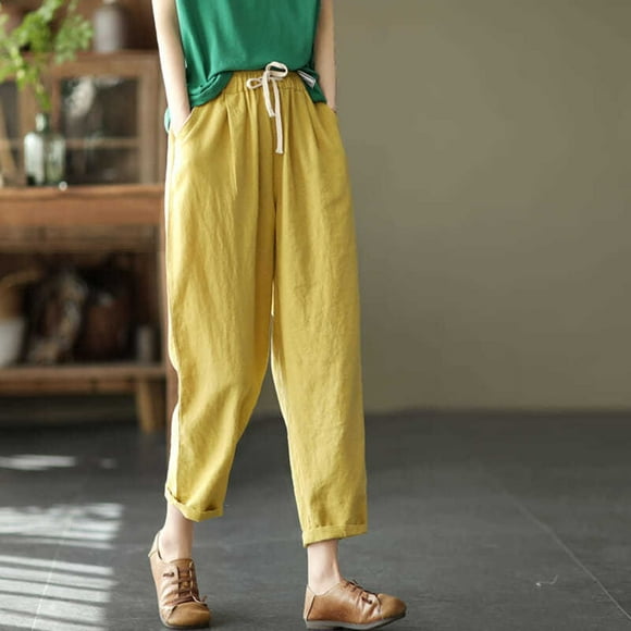 LEEy-World Sweatpants Women Women's High Elastic Waisted Long Carrot Pants Paperbag Waist Trousers with Pockets Yellow,M