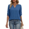 thumbnail image 3 of WIHOLL Womens V Neck Tunic Tops 3/4 Sleeve Blouses with Button Women Casual Shirts for Business Outfits, 3 of 10