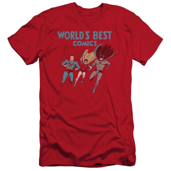 JLA Justice League Worlds Best S/S Adult 30/1 T-Shirt Red