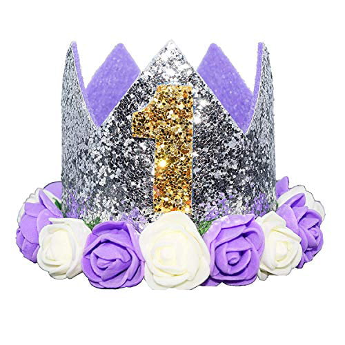 Glitter 1/2 1st 2 3 Birthday Princess Flower Floral Crown Tiara Cake Smash Photo Prop