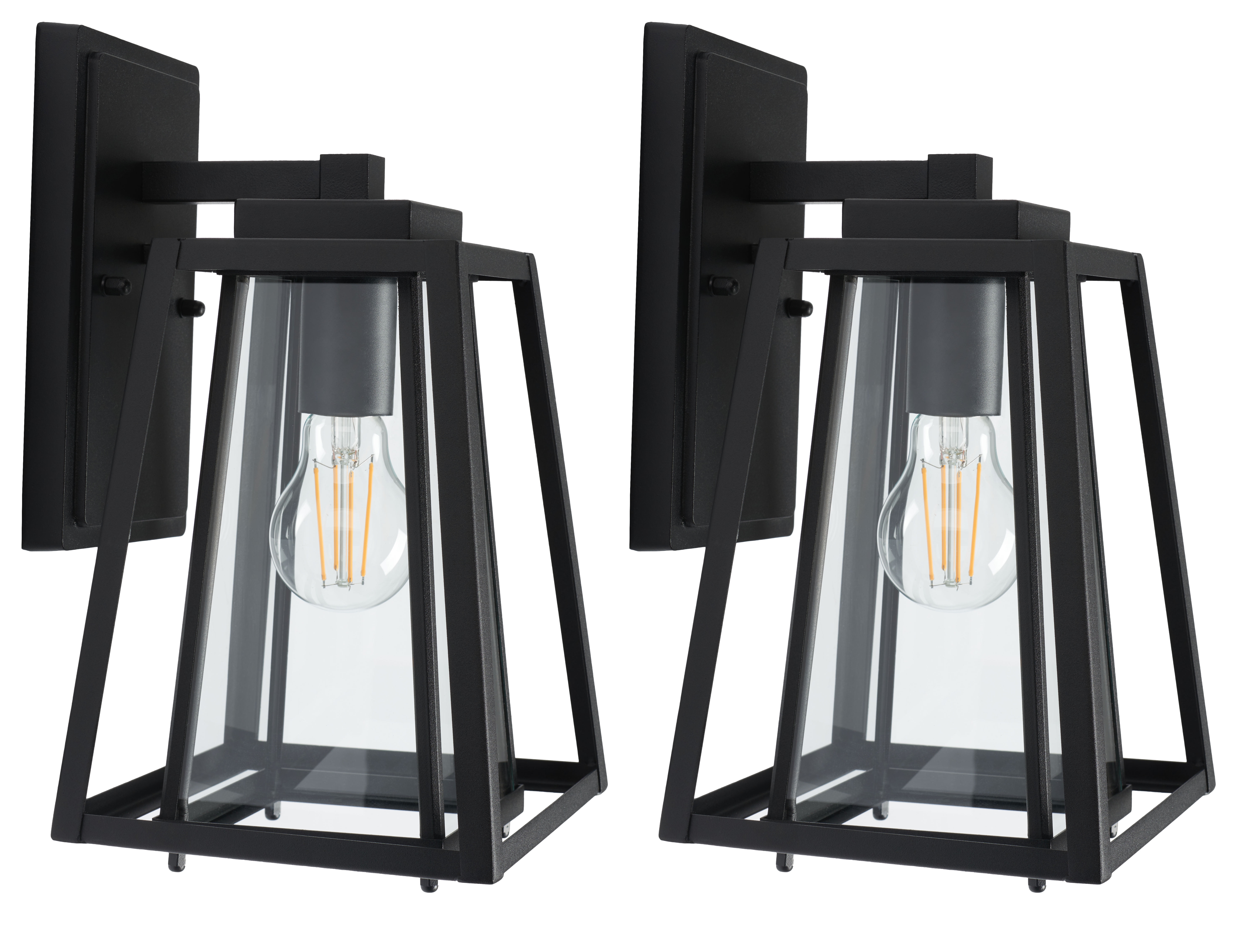 SAFAVIEH Rydler 2-Light A19 Black Steel Wall Sconce with Clear Shade, Set of 2