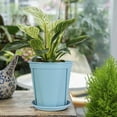 thumbnail image 6 of Plastic Plant Pots with Saucers, Indoor Outdoor Flower Pots with Drainage Holes for Herbs Succulents, Modern Decorative Garden Planter(Blue), 6 of 7