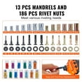 thumbnail image 4 of 16 Inch Rivet Nut Tool Kit with 13 Metric and SAE Mandrels 186 Rivet Nuts M3 M4 M5 M6 M8 M10 M12 1/4-20 5/16-18 3/8-16 1/2-13 8-32 10-24 and Carrying Case, 4 of 6