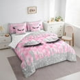 thumbnail image 4 of Manfei Girls Beauty Eyelashes Twin Bedding Sets 7-Piece, Glitter Waterdrop Bedding Comforter Set, Pink Classic Checks Sheet Sets, Luxury Bedroom Decor, 4 of 8