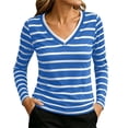 thumbnail image 3 of Women's V Neck Long Sleeve Loose Fit Printed Blouse Cute Trendy Outfits Comfy Lightweight Summer Vacation | CSEONE,Blue XL, 3 of 6