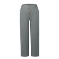 thumbnail image 6 of WTXUE Linen Pants Women Summer, Pantalones De Mujer Women's Stretch High Waisted Straight Wide Leg Pants with Breasted Cotton Loose Casual Pants with Pockets, Full-Length, Grey, 6 of 7