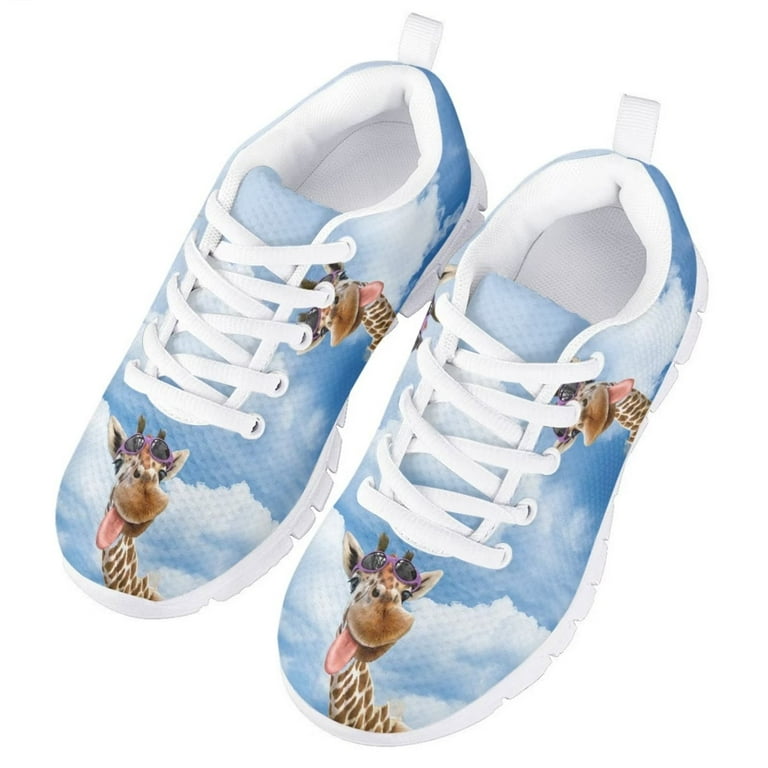 Pzuqiu 3D Giraffe Little Kids Tennis Shoes Size 13 Lace Up Walking Athletic Shoes Breathable Running Shoes Lightweight Animal Print Shoes Walmart