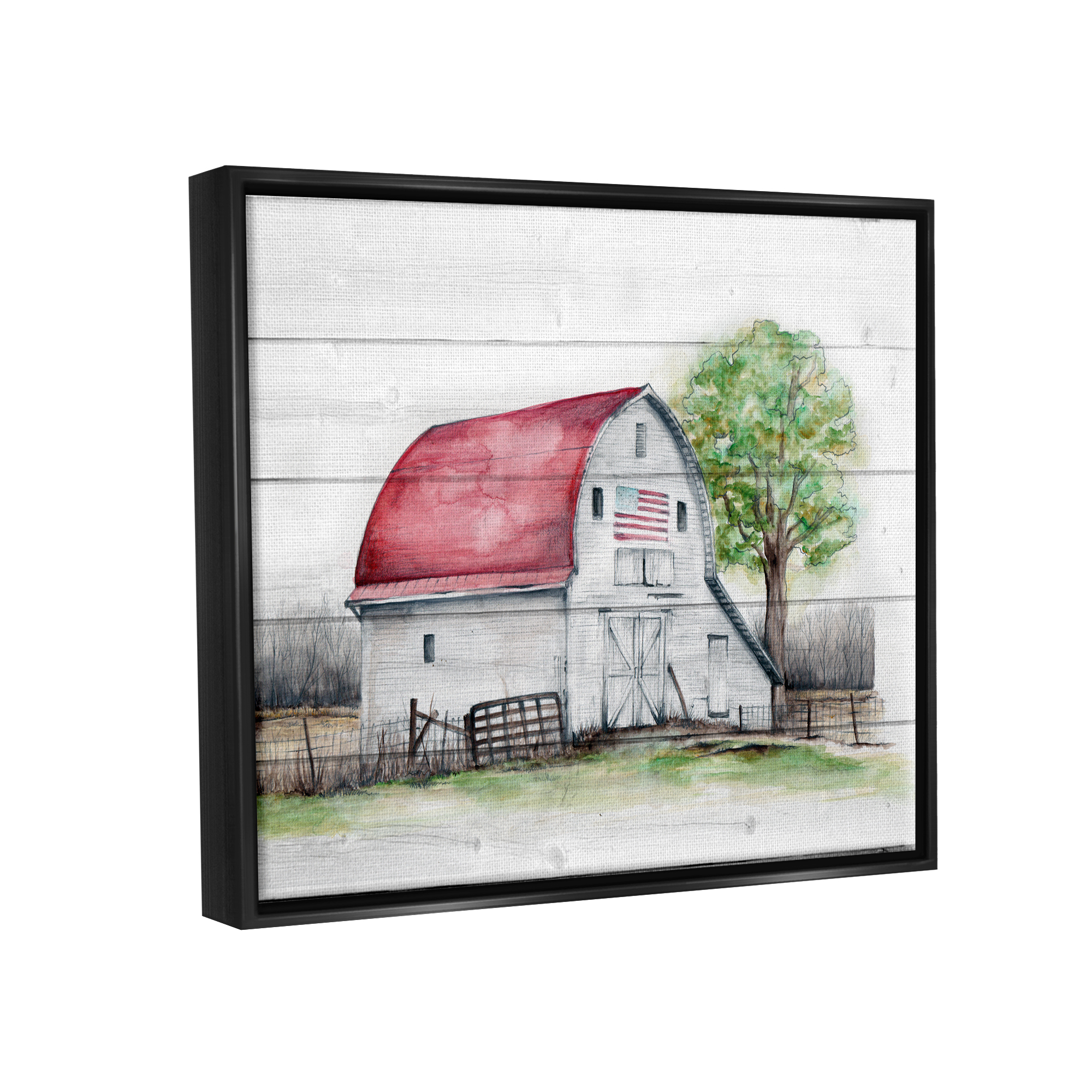 Stupell Industries Rustic Americana Barn Landscape Painting Black Floater Framed Canvas Art Print Wall Art, 21 x 17