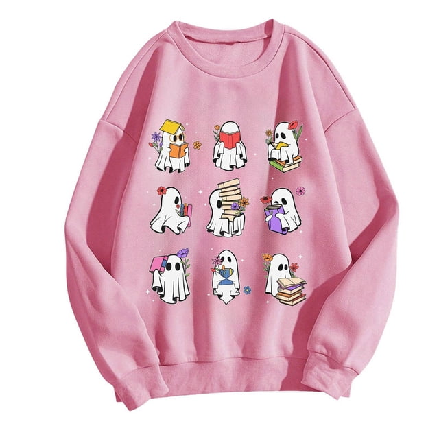 EHQJNJ Sweatshirts pour Femmes Tendance Floral Lumineux Mignon Dames Petite Lecture Tempérament Col Rond Sweatshirt Décontracté Manches Courtes Dames Col Rond Sweatshirt Intéressant Dames