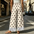 thumbnail image 6 of Polka Dot Pants for Women Lace Hem Wide Leg Palazzo Pants Drawstring Elastic Waist Summer Casual Pants with Pockets Beige XL(XL), 6 of 8