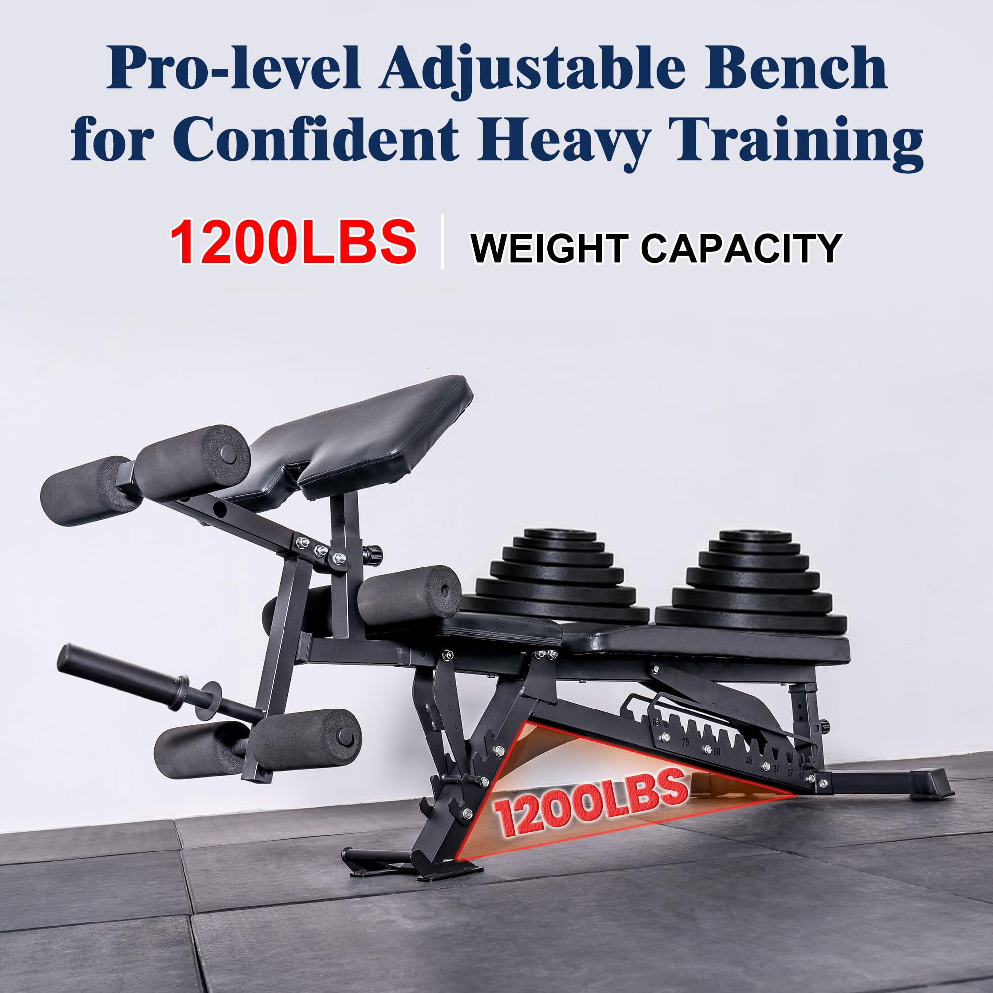 Adjustable Weight Bench, Adjustable Flat Incline Decline Home Gym Bench, Heavy-Duty 12-Gauge Steel Frame with Leg Extension and Preacher Pad for Small Space Apartment Room