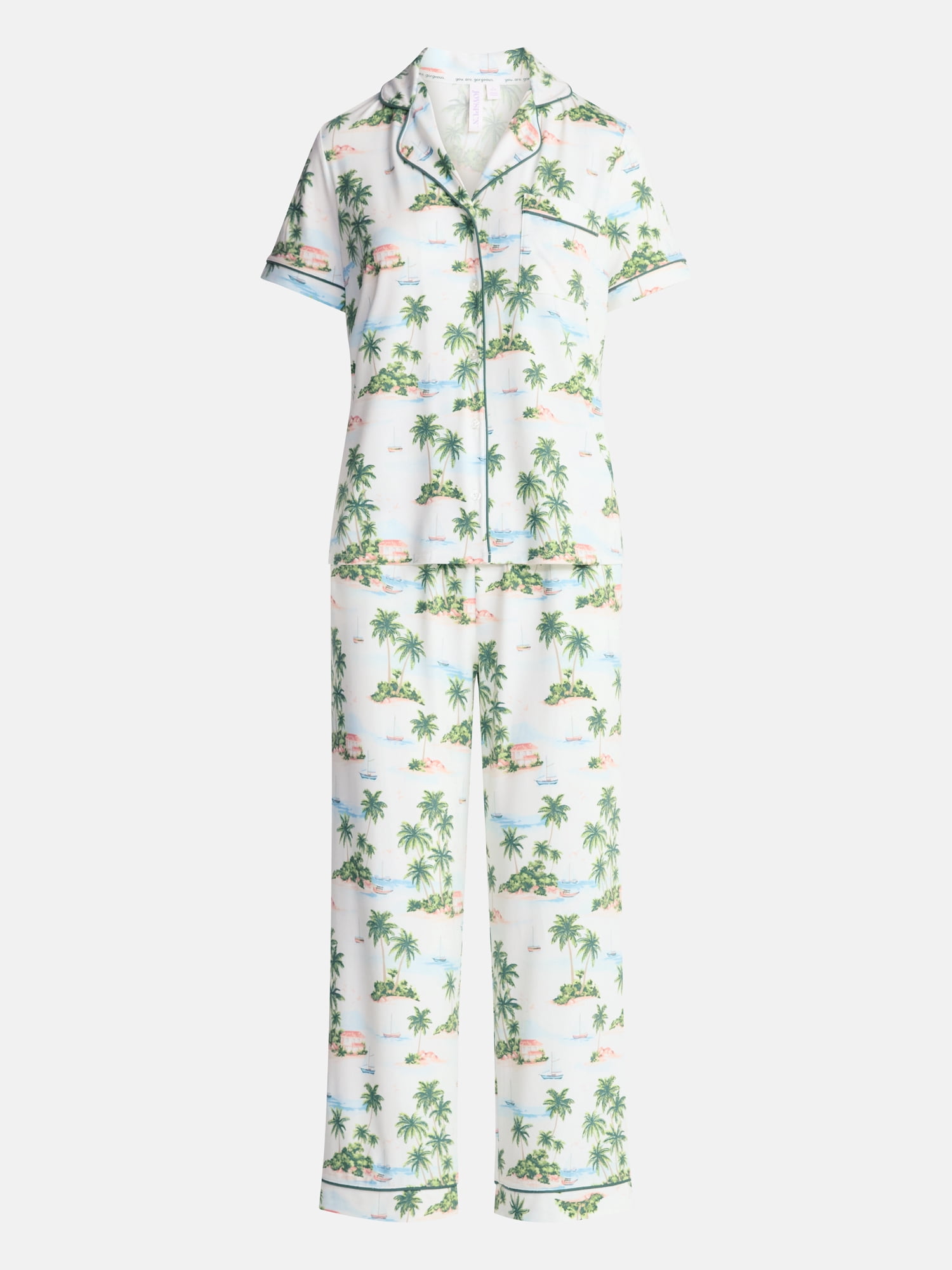 Joyspun Women's Dreamy Soft Collection Notch Collar Top and Capri Pants Pajama Set, 2-Piece, Sizes XS-3X