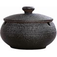 thumbnail image 1 of Handmade Ceramic Ashtray With Lid, Office Decoration Desktop Ashtray, Windproof Ashtray, Outdoor Ashtray (black), 1 of 5