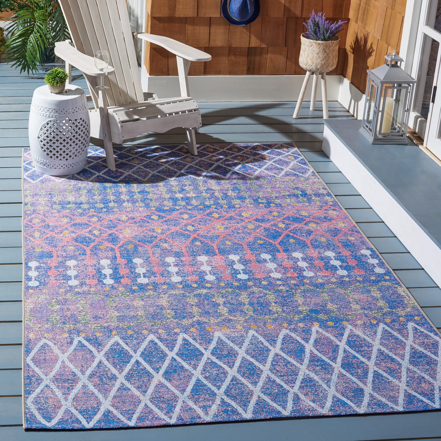 Safavieh Summer Merrill Outdoor Geometric Distressed Area Rug, Blue/Light Blue, 6'7" x 6'7" Square