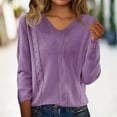thumbnail image 3 of Sweaters for Women V Neck Casual Knit Long Sleeve Tops Lightweight Pullover Clothes Fall Fashion Outfits Purple S, 3 of 9