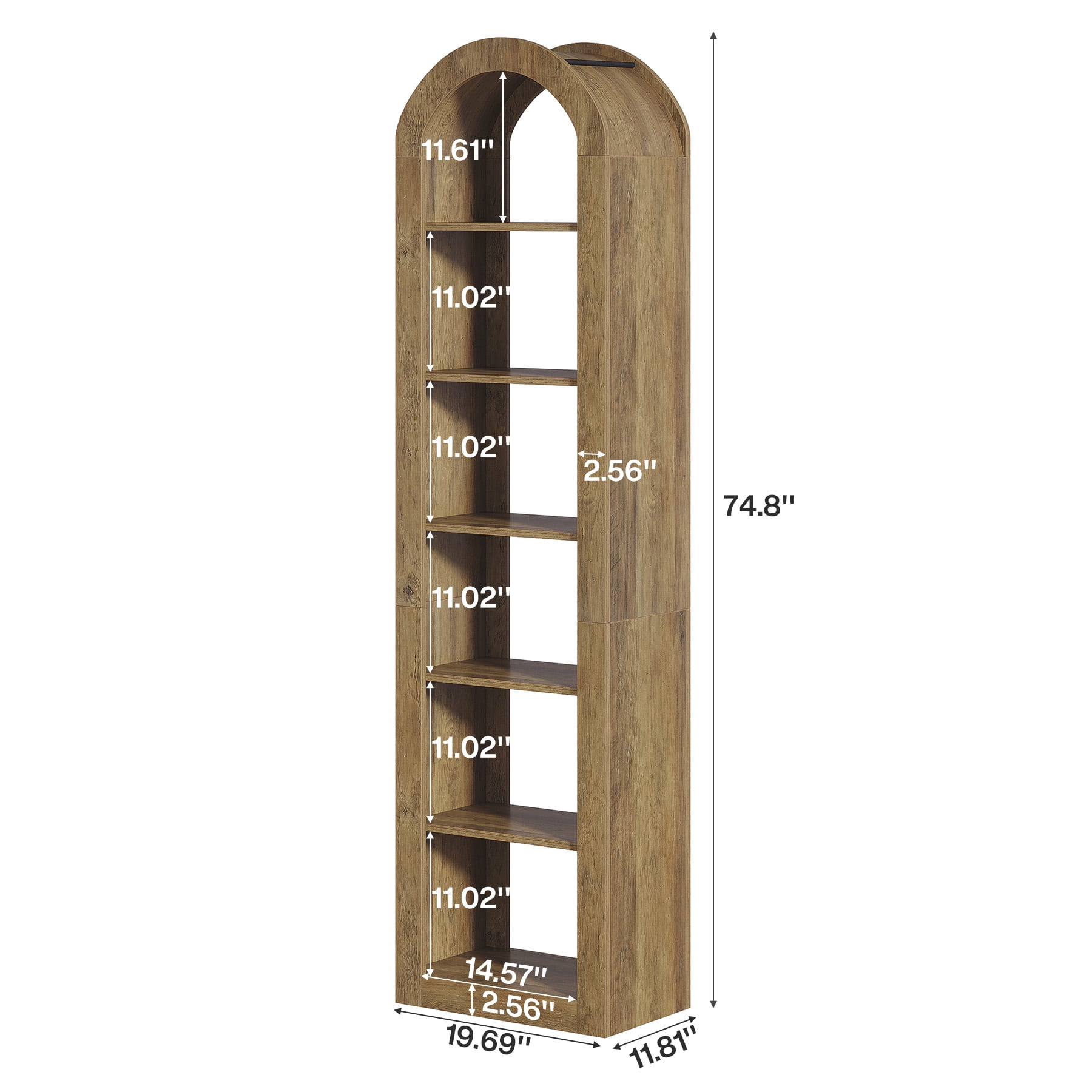 Tribesigns 74.8" Tall Arched Bookshelf, 6-Tier Narrow Open Bookcase, Floor Standing Corner Display Shelves Storage Organizer for Small Space, Home Office, Living Room