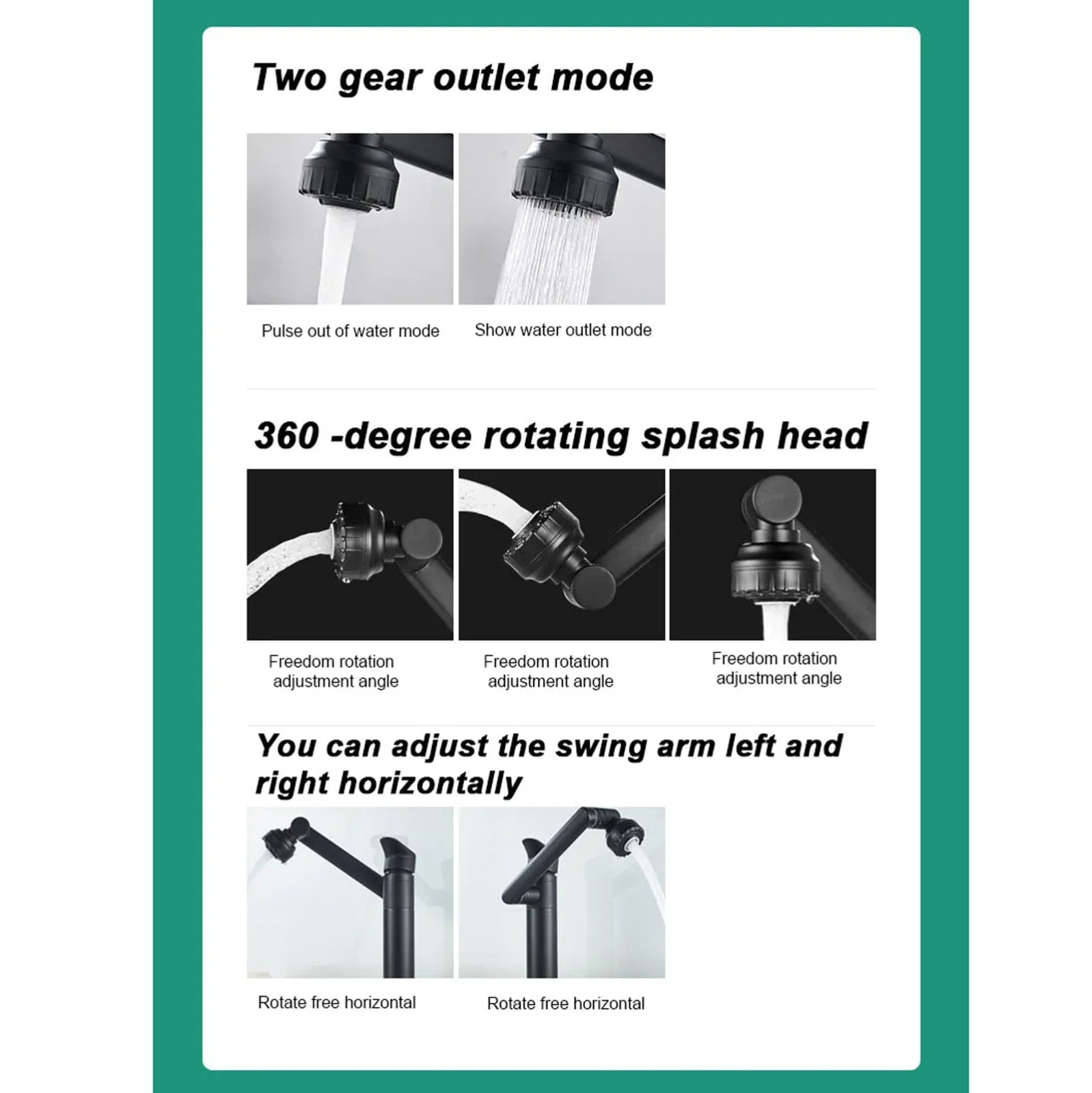 Silver Bathroom Faucet 1080 Degree Swivel Lavatory Basin Sink Faucet 1 Handle Big Angle Spray Aerator Spout Extender Universal Rotating Splash Filter 2 Water Outlet Modes