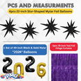 thumbnail image 5 of PMU 12 Pc Set Graduation Decorations | Number Balloons 2026 Black with Purple Curtain Backdrop and Star Mylar | Graduation Party Supplies, 5 of 6