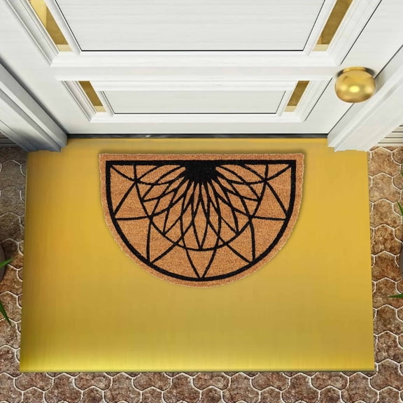 Evideco Natural Black Rosace Natural Coir Half Round Door Mat 24x16 Inches - Indoor Outdoor - Front Door Mat for Entryway, Porch, Patio