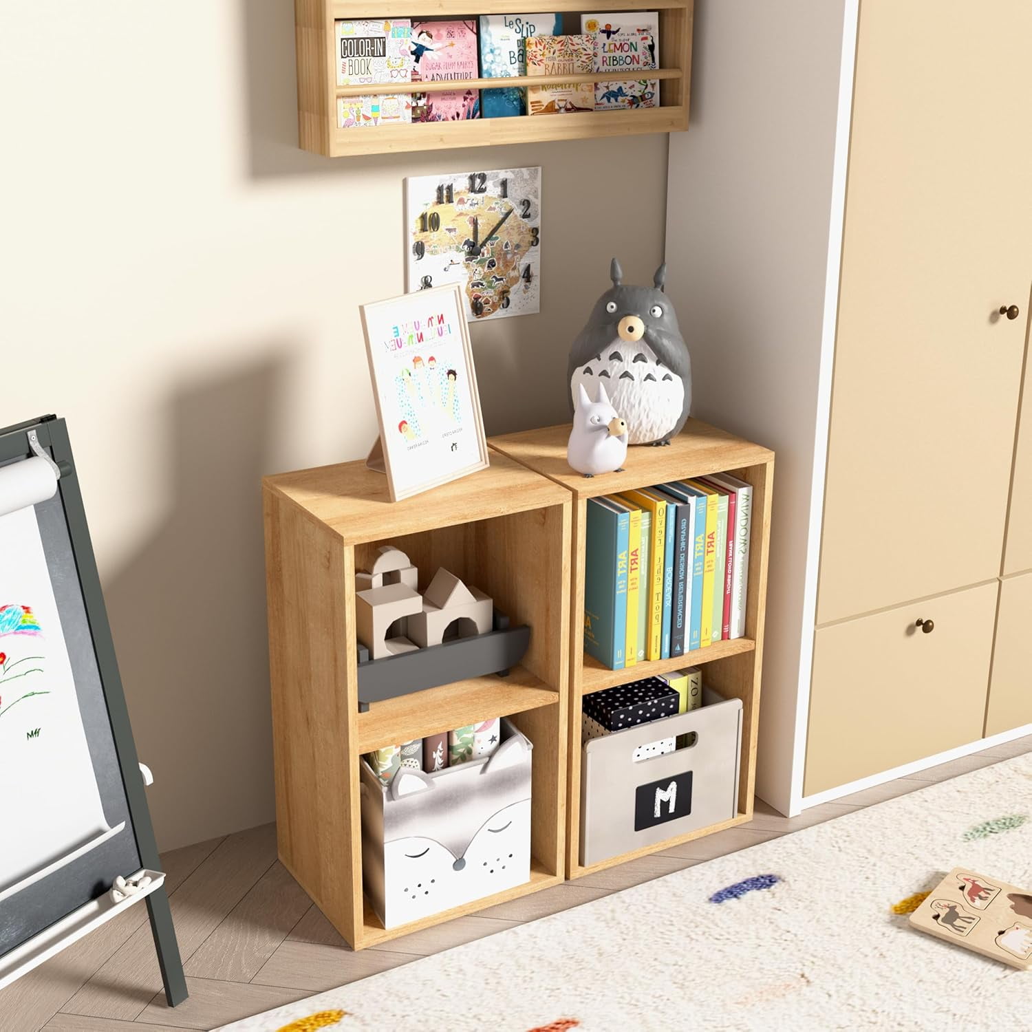 2 Cube Bookcase, 3 Tier Open Shelf Storage Cabinet, Stackable Wooden Multipurpose Display Cabinet Organizer Shelf for Living Room, Bedroom, Hallway, Home Office, Classroom, 11.81*9.25*21.1 in