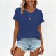 thumbnail image 2 of Camisas de Manga Corta para las Mujeres Casual Botón de Color Sólido Cuello Redondo Camisa de Manga Corta de Tamaño Grande Verano Camisas de Manga Corta para las Mujeres, 2 of 5