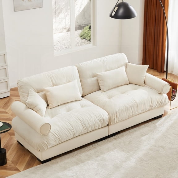 Exquisite Velvet 2-Seater Sofa with Cloud-like Comfort|Large Size|Cream