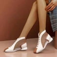 thumbnail image 1 of Latrodar Low Heel Sandals for Women Comfortable Sandals for Women Comfortable Prom Stretchy Lacy Mesh Sandals Pull-On Square Toe Shoes Medium Color Block Sandals for Older Women Going Out, 1 of 5