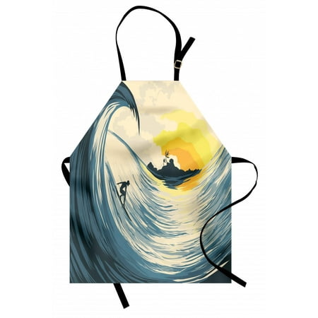 

Ocean Apron Illustration of Cloudy Sky Tropical Island Wave and Surfer At Sunset Seascape Unisex Kitchen Bib Apron with Adjustable Neck for Cooking Baking Gardening Beige Yellow Navy by Ambesonne