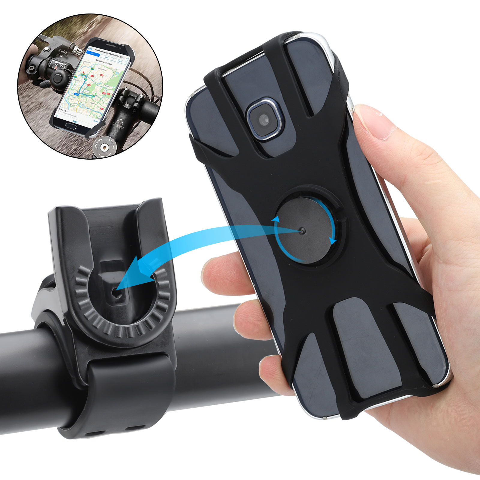 CNC Dual Bracket Adjustable Motorcycle Phone Mount For iPhone X 8 XR Samsung S10