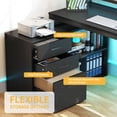 thumbnail image 5 of DWVO 55" L Shaped Desk with Power Outlets and Monitor Stand , Computer Desk with LED Light &File Cabinet, Corner Desk with 3 Drawers, White Modern Home Office Desk, Black, 5 of 10