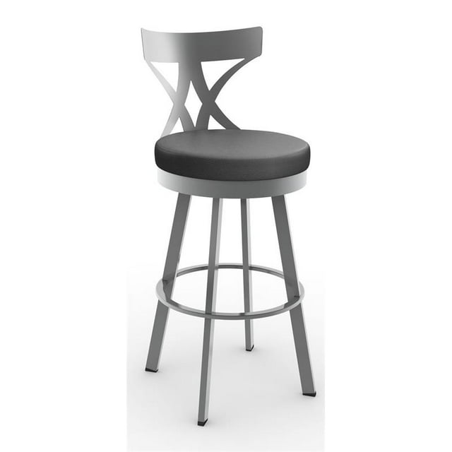 Amisco Washington 30" Swivel Stool - Black Faux Leather /Glossy Gray Metal