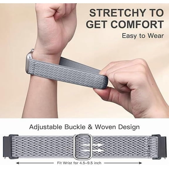 FJSHN-GloryFit Smart Watch Bands, 22mm Width Watchbands for GloryFit T80 T70 T60 T50 P99 P98 Smartwatch, Stretch Elastic Nylon Watch Straps Replacement Wristband Adjustable Straps Fabric Breathable (