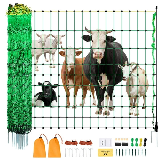 VEVOR Electric Fence Netting, 50" H x 164' L,Livestock Net Fencing with Posts & Stakes, Portable Mesh Nets for Goats, Sheep, Deer, Hogs, Dogs, Electric Fencing for Backyards, Gardens, Farms, Ranches