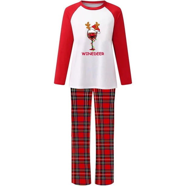 Conjunto de pijamas a juego de Navidad para mujer, Winedeer, rojo, mujer