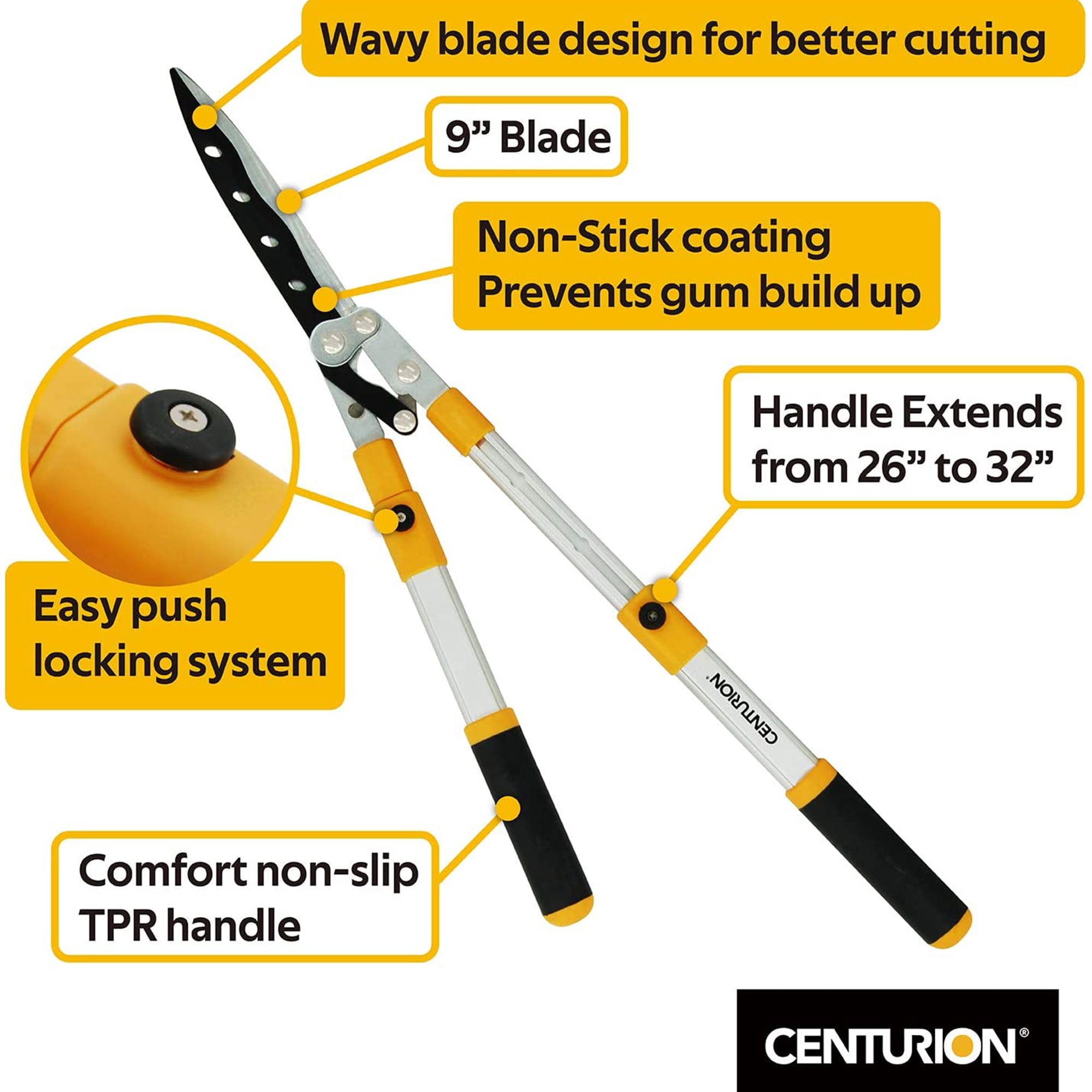 Centurion 75 Upgraded Telescoping Hedge Trimmer Shears with 9 Inch Blades