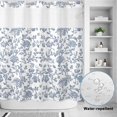 thumbnail image 2 of No Hook Shower Curtain, Blue Flower Shower Curtains for Bathroom with See Through Top Window, Vintage Farmhouse Boho Leaf Spring Summer Waterproof & Washable Bath Curtain Long 72"x78", 2 of 9