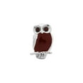 thumbnail image 3 of Solid 925 Sterling Silver Brown Enameled Wise Owl Bead Small Charm Tiny Pendant - 13mm x 8mm, 3 of 5