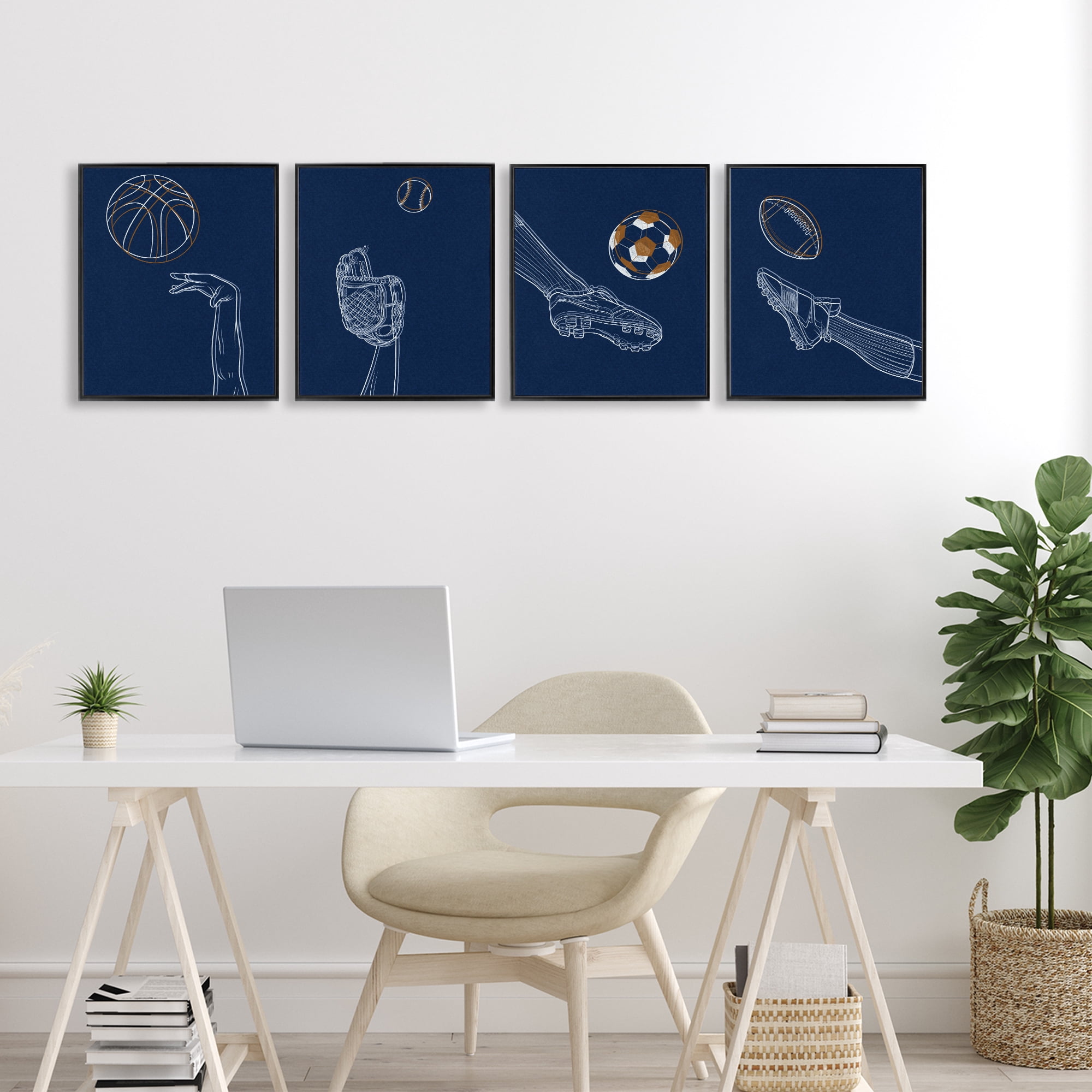 Stupell Industries Sports In Action Contour 4 Piece Black Framed Giclee Art Set, design by Marcus Prime