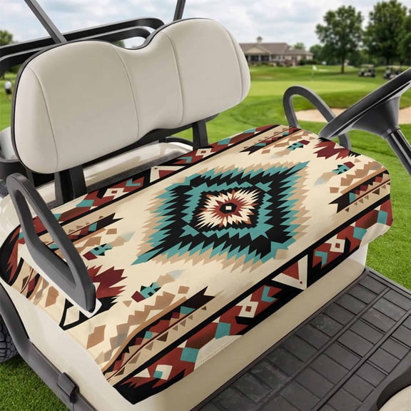 Golf Cart Seat Covers for 2 Seater,Boho Brown Teal Red Microfiber Cart Seat Towel Blanket,Southwestern Geometric Abstract Retro Absorbent NonSlip Bench Seats Protector for Golf Course 51"x31"