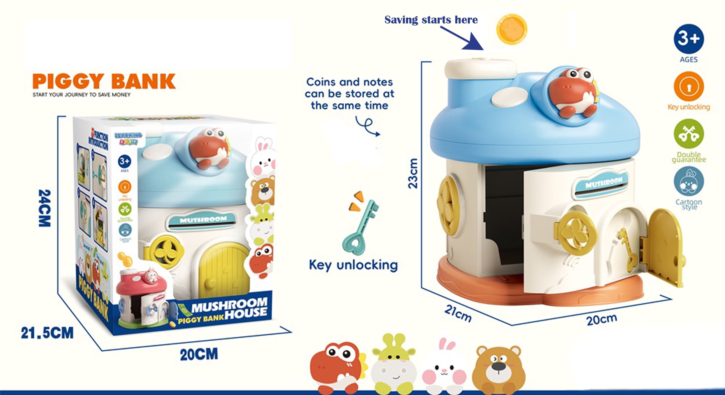 Whimsical Mushroom House Piggy Bank with Secure Lock & 2 Keys – Fun & Educational Savings Toy for Kids​